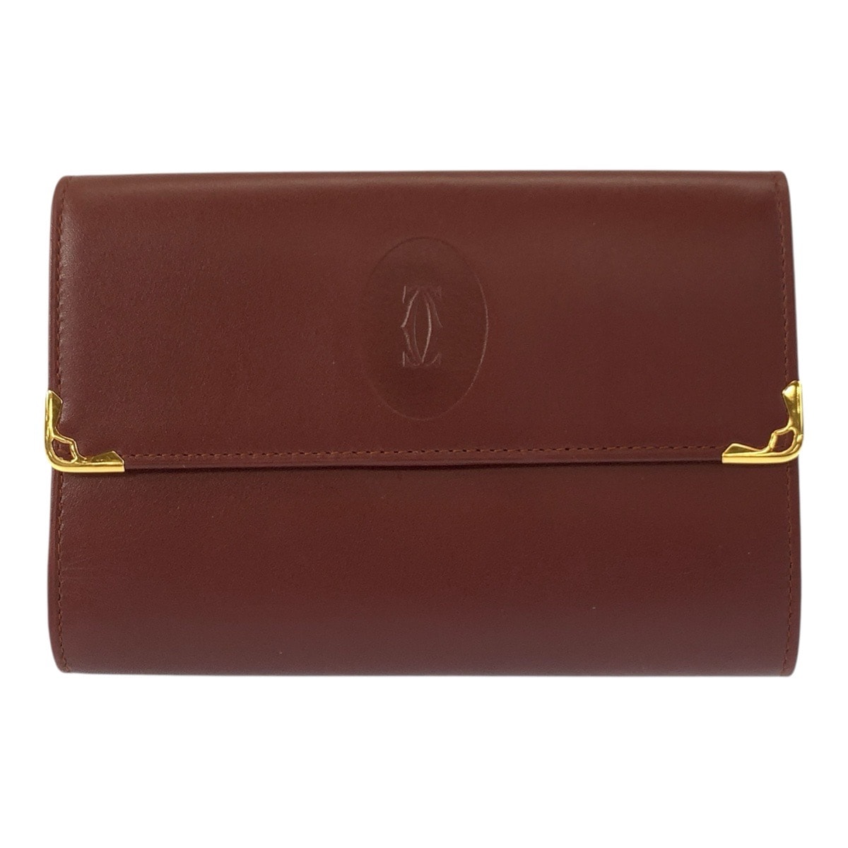 美品 CARTIER カルティエ マストライン ボルドー ゴールド金具 レザー 折財布 コンパクトウォレット 602950 【中古】