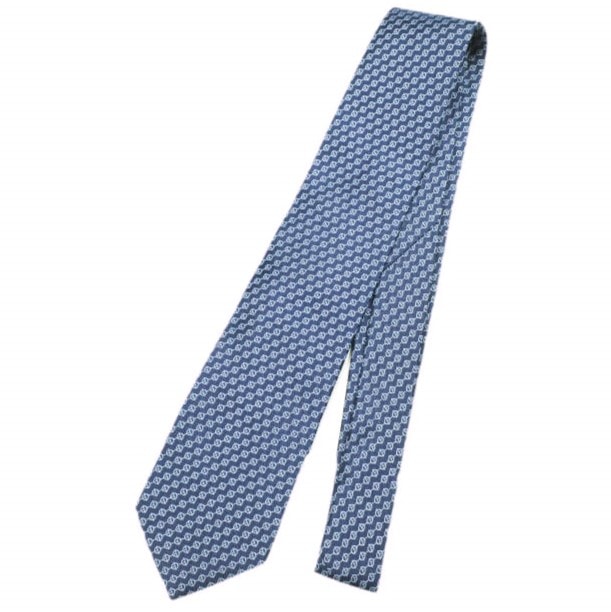 HERMES エルメス フランス製 小紋柄シルクネクタイ 8cm NAVY/BLUE g24649