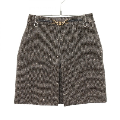 セリーヌ CELINE ヘリンボーンツイード スパンコール付き スカート 衣料品 ボトムス ウール レディース ブラック系 2J121235G 【中古】