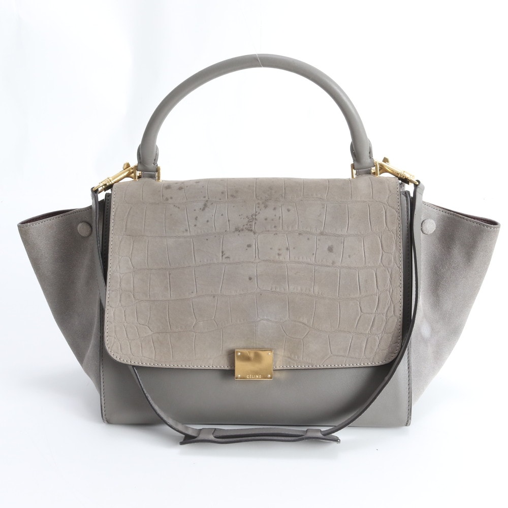 セリーヌトラペーズ クロコダイル エンボスショルダーバッグ レザー
