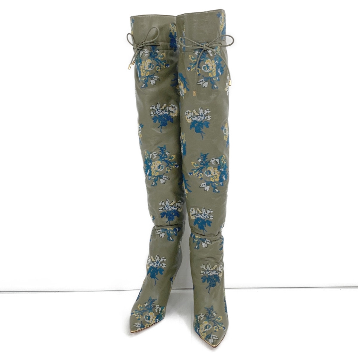 トリーバーチ 新品同様 Lila 90 ギャザー&刺繍入り 20AW ニーハイブーツ 7M