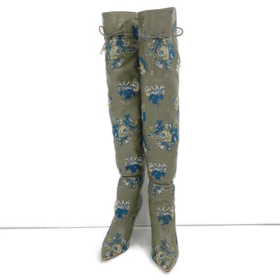 トリーバーチ 新品同様 Lila 90 ギャザー&刺繍入り 20AW ニーハイブーツ 7M