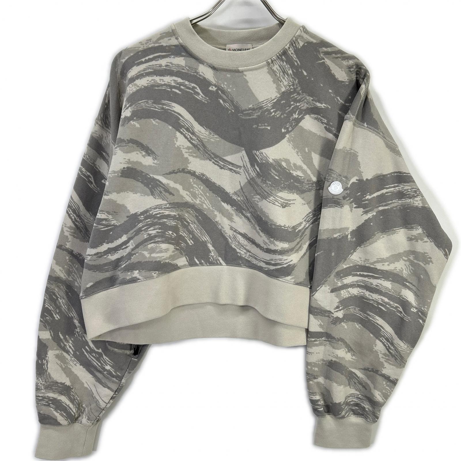 モンクレール 【GENIUS】×HYKE 22AW SWEATSHIRT グレー コットン ジップスリーブ ウェーブグラデーション クロップドスウェットプルオーバー L
