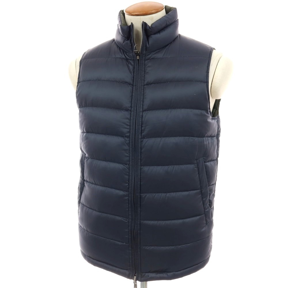 【中古】ヘルノ Herno リバーシブル ナイロン スタンドカラー ダブルジップ ダウンベスト ブルゾン ネイビーxグリーン【サイズ48】【メンズ】