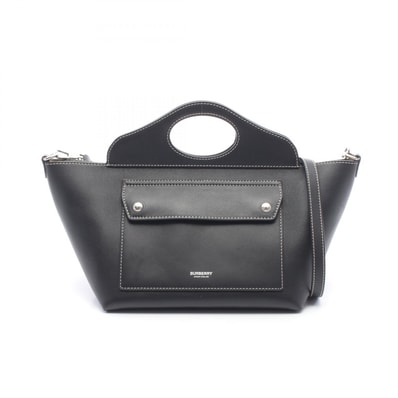 バーバリー BURBERRY ミニソフト ポケット 2WAY トートバッグ バッグ レザー レディース ブラック系 【中古】