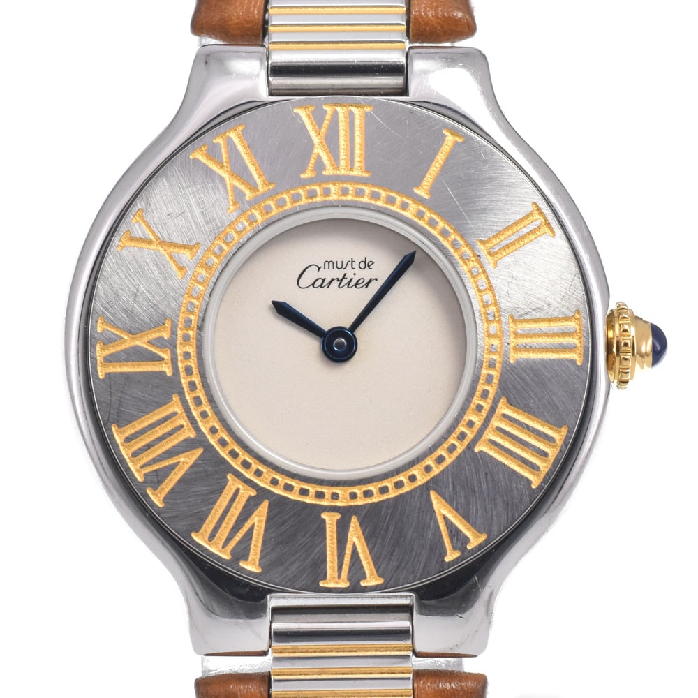カルティエ CARTIER W1000944 マスト21 SM SS/GP アイボリー クォーツ レディース 良品 内箱付き 腕時計 O#148941