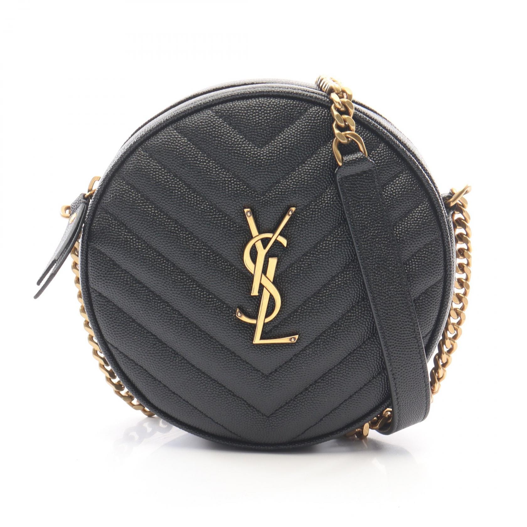 イヴ・サンローラン YVES SAINT LAURENT ヴィニル モノグラム ショルダーバッグ バッグ レザー レディース ブラック系 610436 1GF07 1000 【中古】