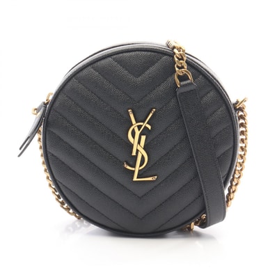 イヴ・サンローラン YVES SAINT LAURENT ヴィニル モノグラム ショルダーバッグ バッグ レザー レディース ブラック系 610436 1GF07 1000 【中古】