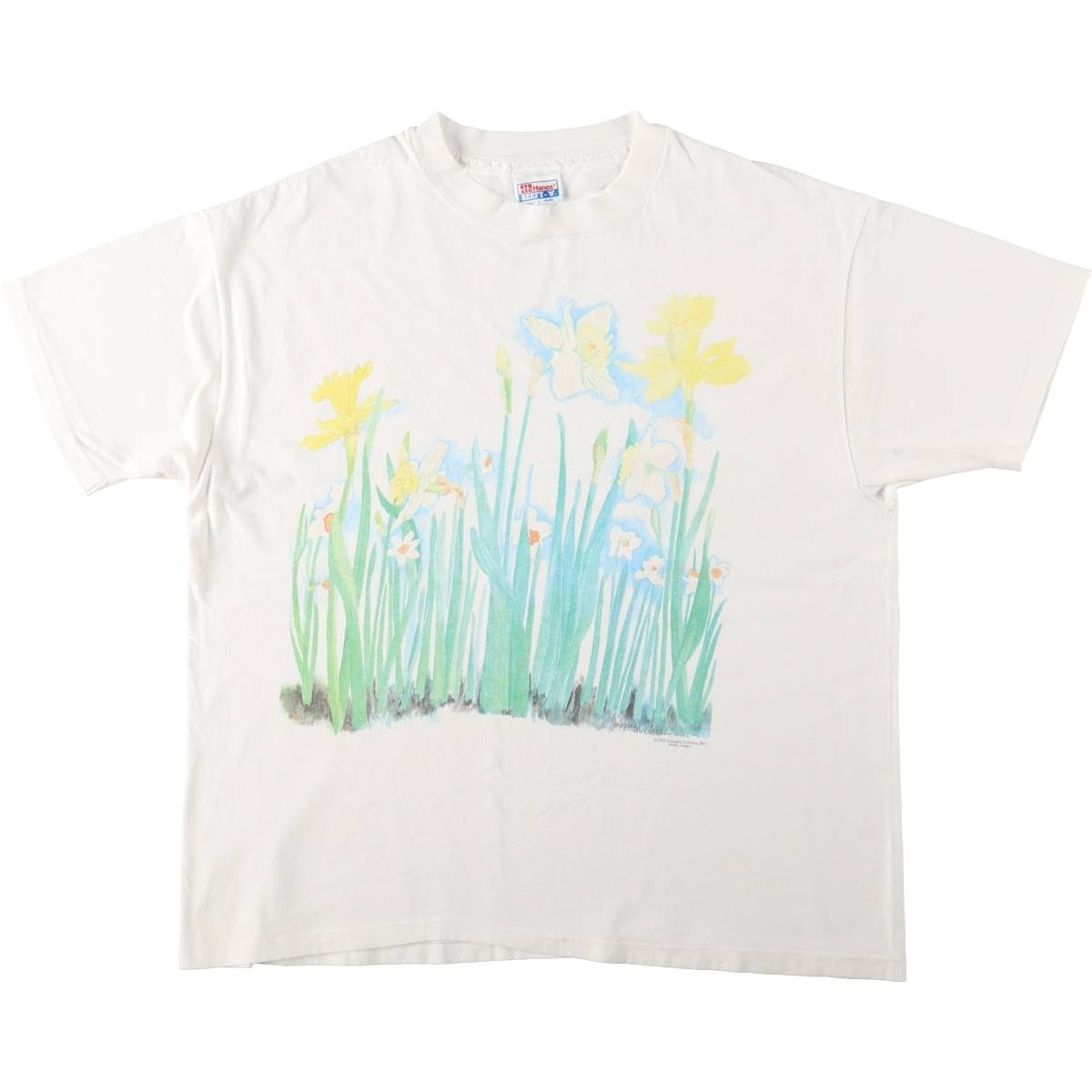 古着 90年代 ヘインズ Hanes BEEFY-T 花柄 アートTシャツ USA製 メンズXL相当 ヴィンテージ/eaa661916