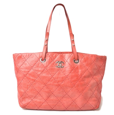 シャネル ショルダーバッグ/トートバッグ CHANEL キルティングレザー ダークピンク/シルバー