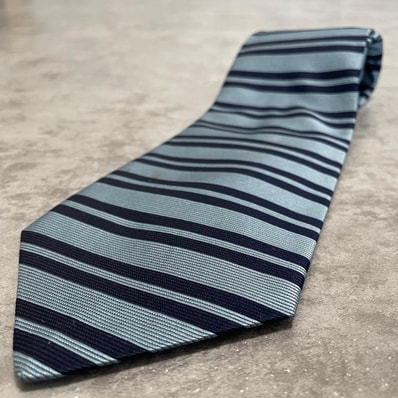 【Brooks Brothers】ブルックスブラザーズ ボーダー ストライプ ネクタイ ライトブルー ネイビー シルク100% アメリカ製 メンズ 紳士