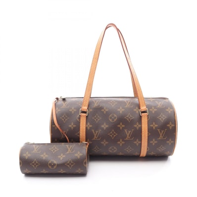 ルイ・ヴィトン LOUIS VUITTON パピヨン30 ハンドバッグ バッグ PVCコーティングキャンバス レザー モノグラム レディース ブラウン系 M51385 【中古】