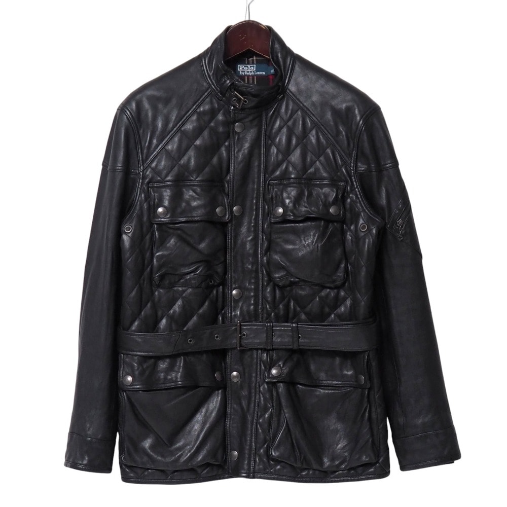 Polo by Ralph Lauren ポロバイラルフローレン ジャケット サイズM ラムレザー キルティング ベルテッド 裏地 : チェック ブランド古着【中古】20250924/RA6144