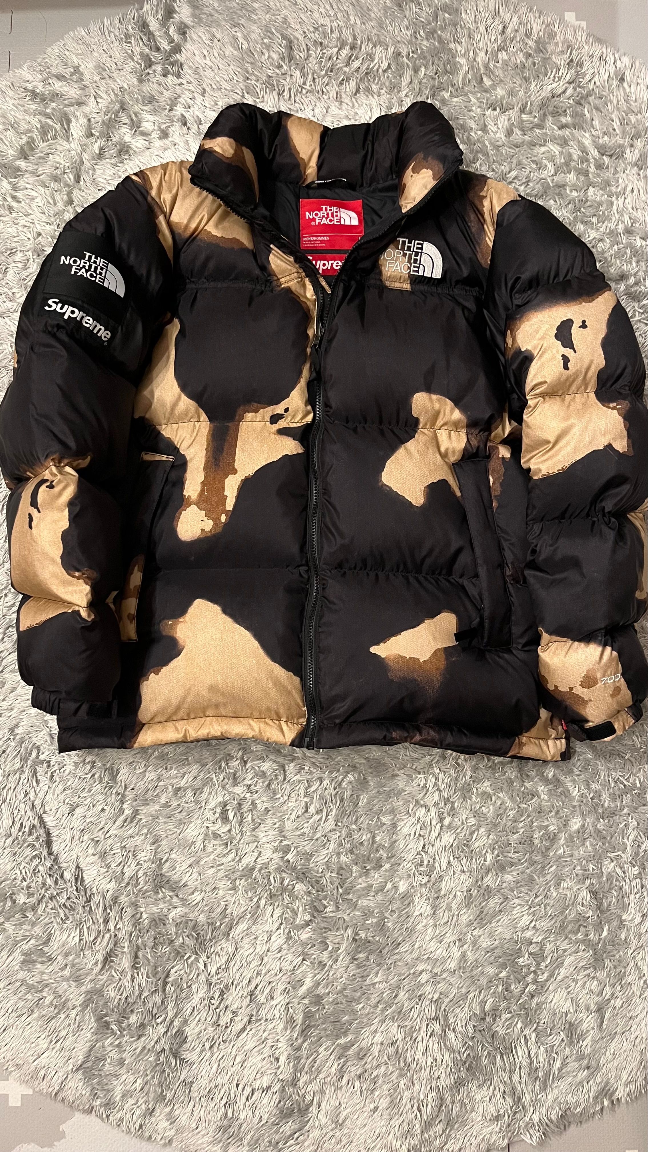 Supreme x The North Face Bleached Denim Print Nuptse Jacket "Black"