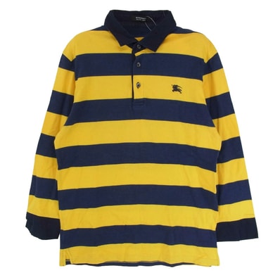 BURBERRY BLACK LABEL バーバリーブラックレーベル ポロシャツ D1P27-316-64 ボーダー ロゴ刺繍 長袖 ポロシャツ イエロー系 2【中古】