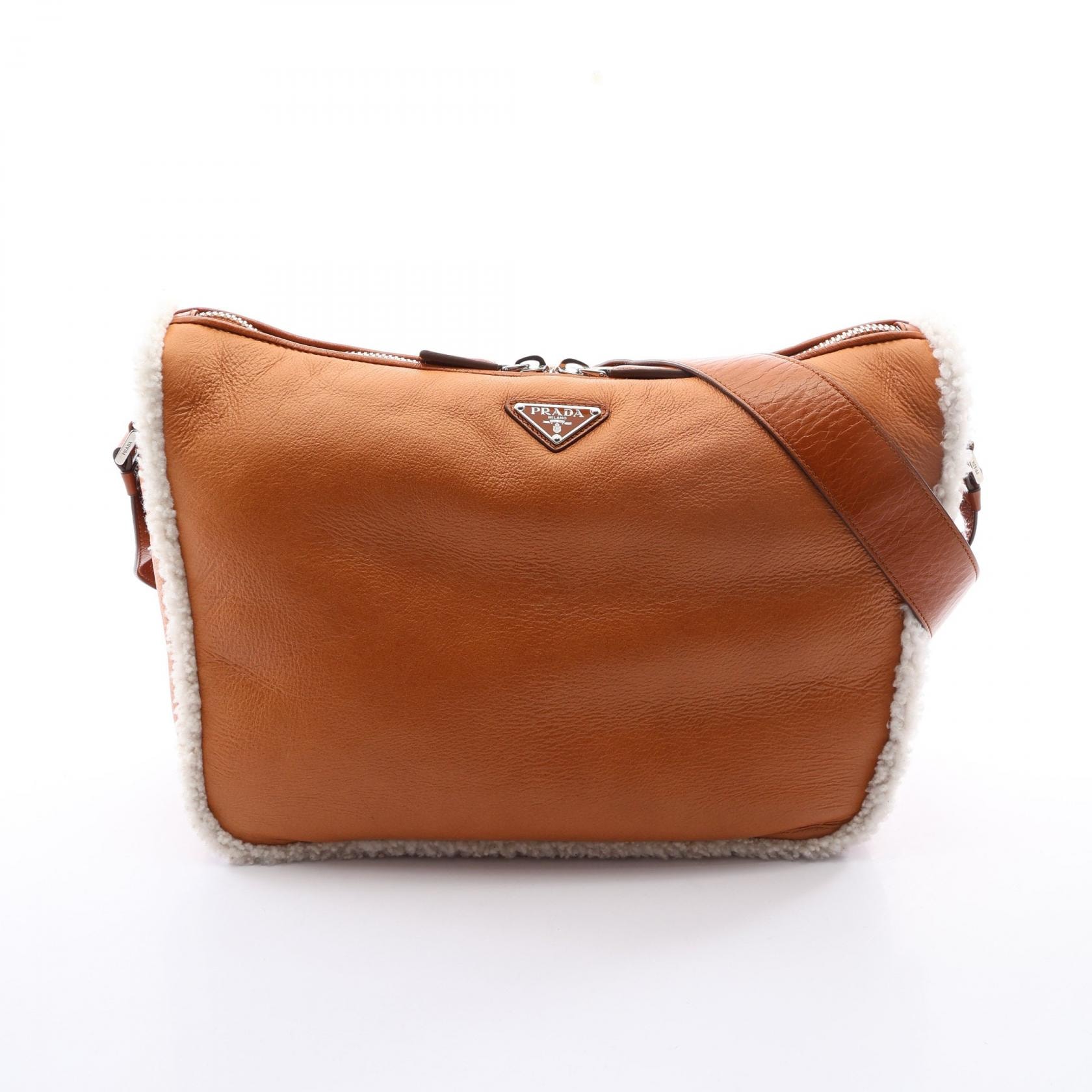 プラダ PRADA MONTONE SHEARLI ショルダーバッグ バッグ レザー ムートン レディース ブラウン系 / ホワイト系 2VH182 【中古】