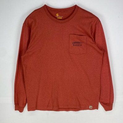 古着 カーハート Carhartt 長袖Tシャツ ポケット ロゴ ロングスリーブ ワンポイント L オレンジ系 バックプリント メンズ
