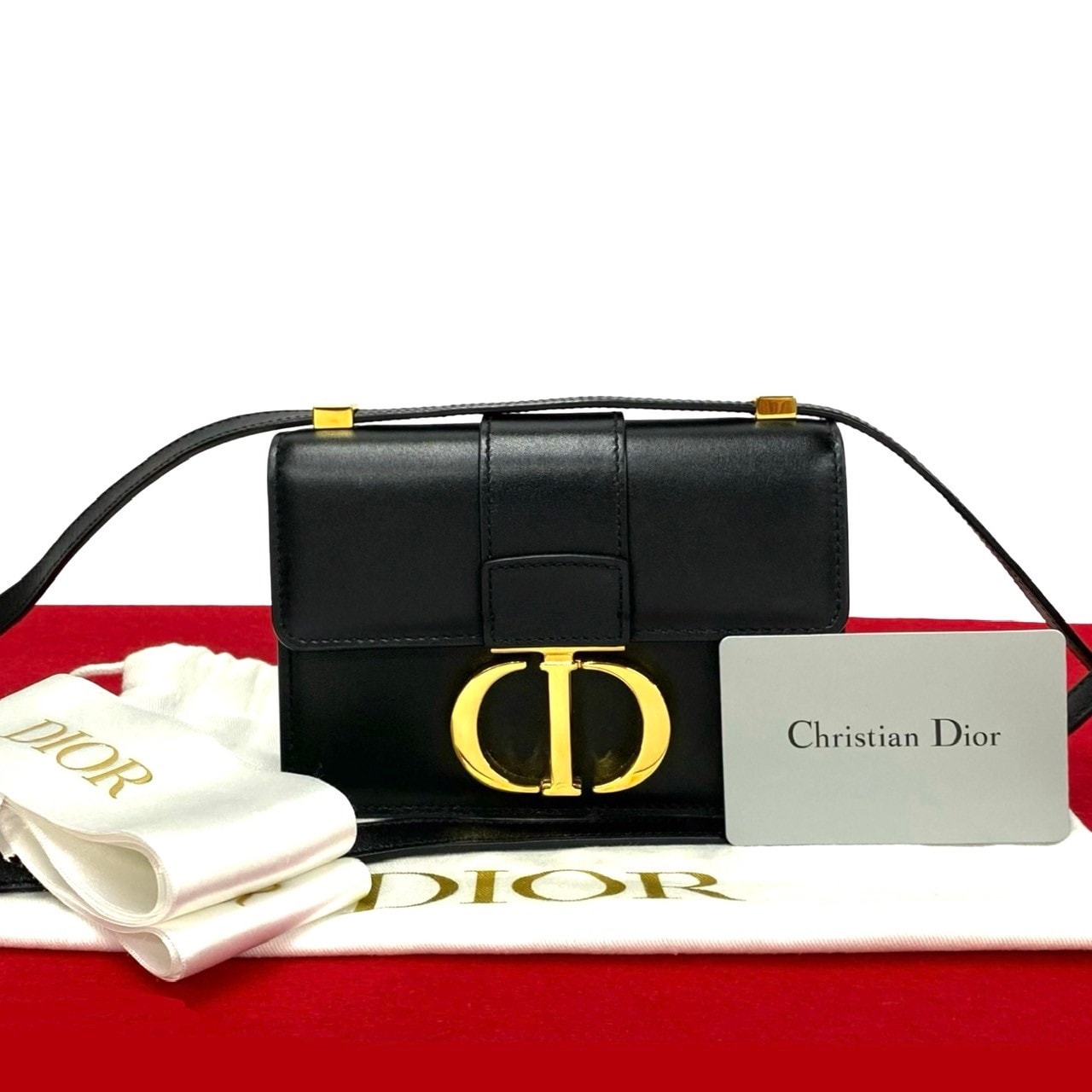 Christian Dior ディオール モンテーニュ CD ロゴ 金具 カーフ レザー ショルダーバッグ ブラック
 28878