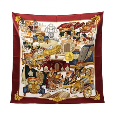 エルメス HERMES カレ90 ST.CHRISTOPHE ET L’ENFANT JESUS オートモービル スカーフ 衣料品 シルク シルク ボルドー レディース ボルドー系 / ホワイト系 / マルチカラー 【中古】