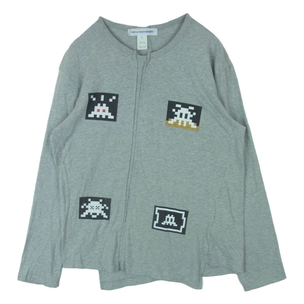 COMME des GARCONS コムデギャルソン 22AW FJ-T005 SHIRT Invader インベーダー 捻れ 長袖 カットソー ロングスリーブ Tシャツ ロンT グレー系 L【中古】