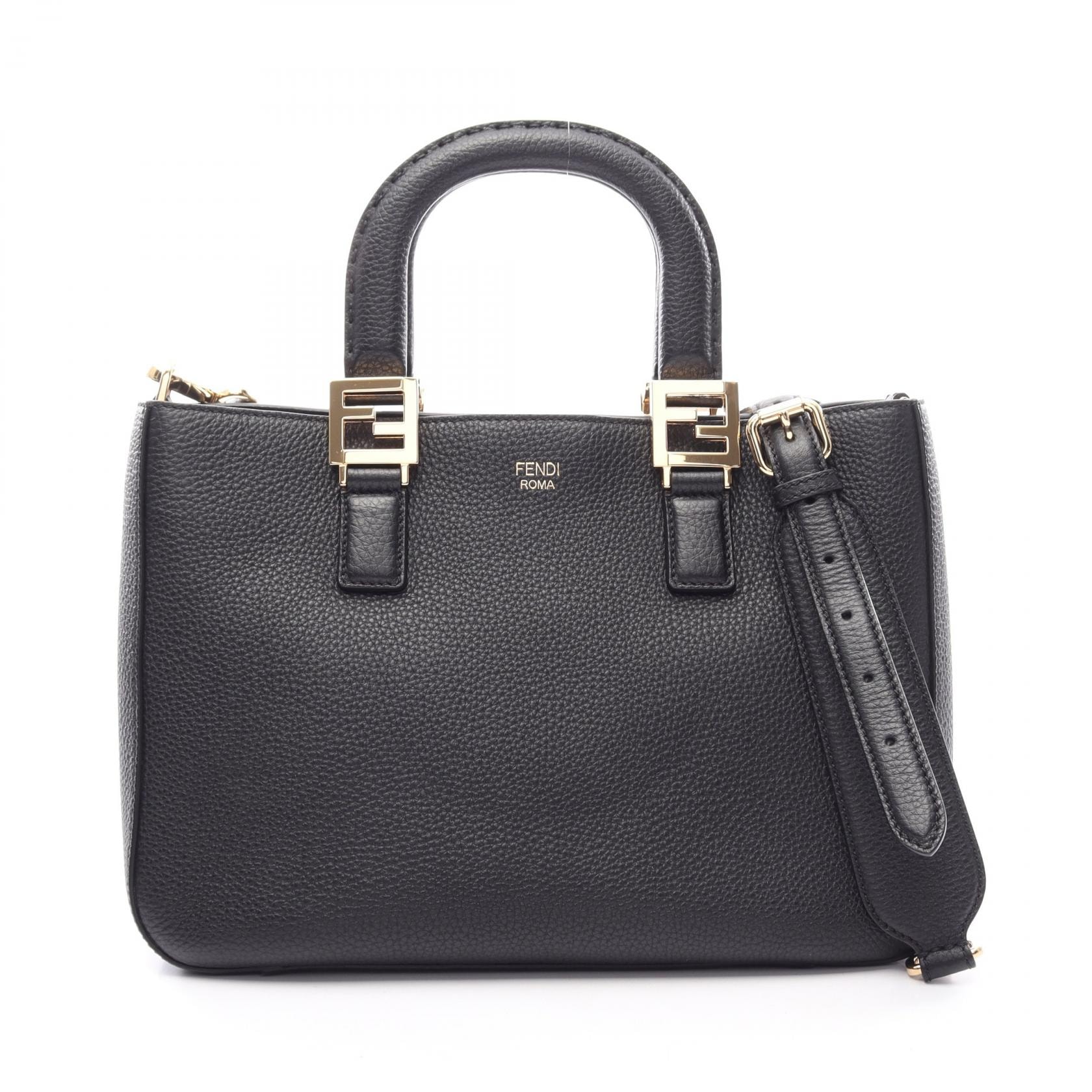 フェンディ FENDI FFトートバッグ スモール 2WAY ハンドバッグ バッグ レザー レディース ブラック系 8BH367 【中古】
