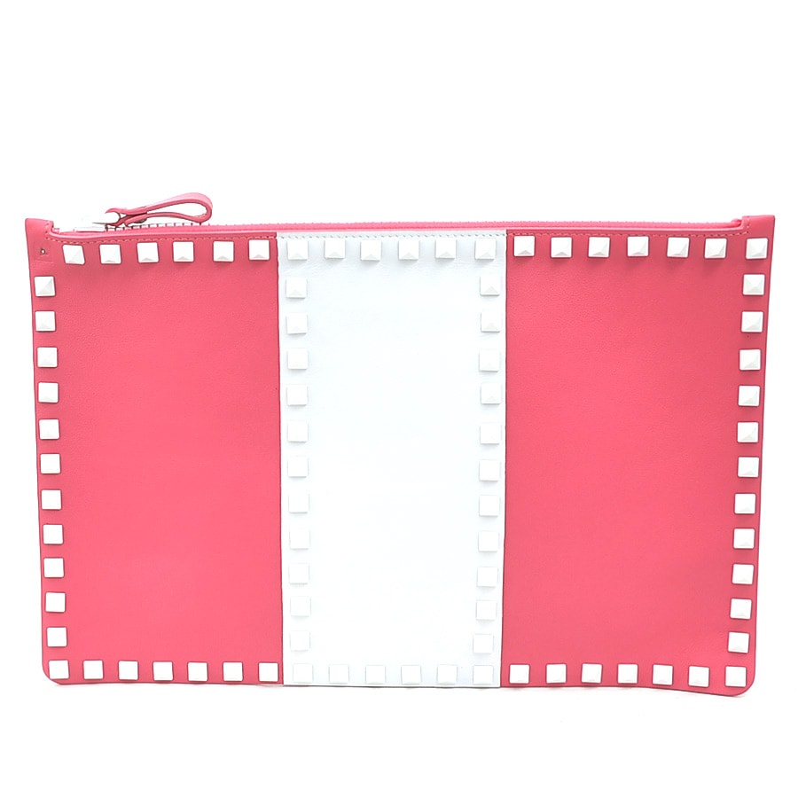 ヴァレンティノ ガラヴァーニ Valentino Garavani クラッチバッグ ロックスタッズ レザー ピンク×ホワイト ユニセックス【中古】 56594a