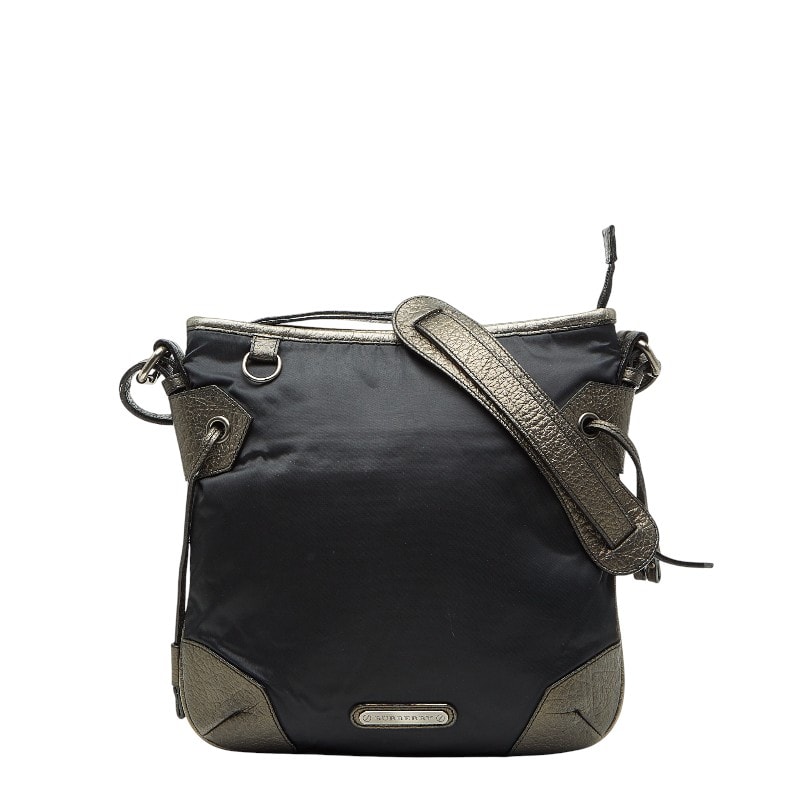 バーバリー ロゴ 斜め掛け ショルダーバッグ ブラック ブラウン ナイロン レザー レディース BURBERRY 【中古】