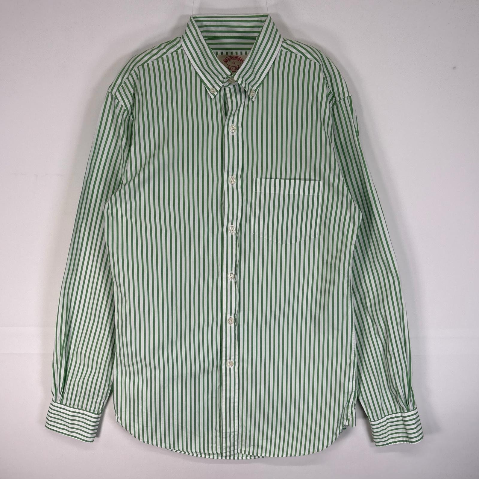 古着 ブルックスブラザーズ Brooks Brothers 長袖シャツ X SLIM ボタンダウン 胸ポケ S  グリーン系 ストライプ メンズ