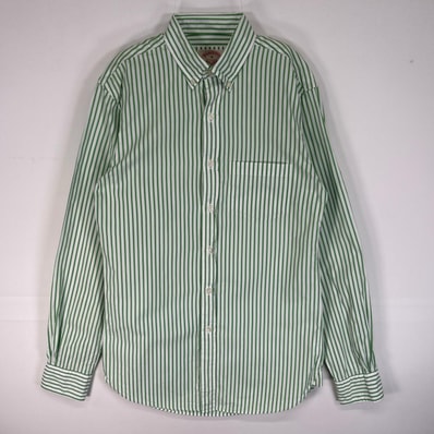 古着 ブルックスブラザーズ Brooks Brothers 長袖シャツ X SLIM ボタンダウン 胸ポケ S グリーン系 ストライプ メンズ