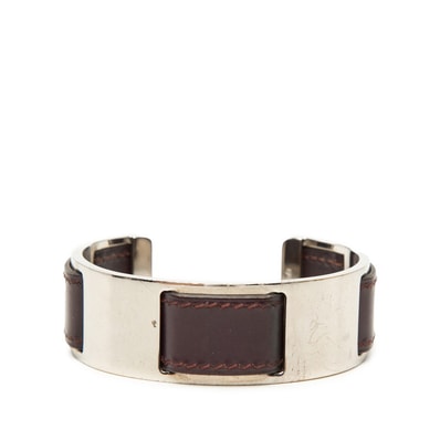 エルメス バングル シルバー パープル メタル レザー レディース HERMES 【中古】