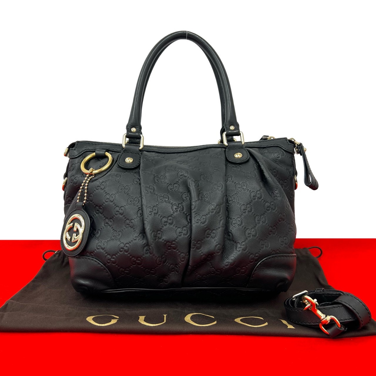 GUCCI グッチ グッチシマ GG ロゴ  レザー ショルダーバッグ ブラック
 32450