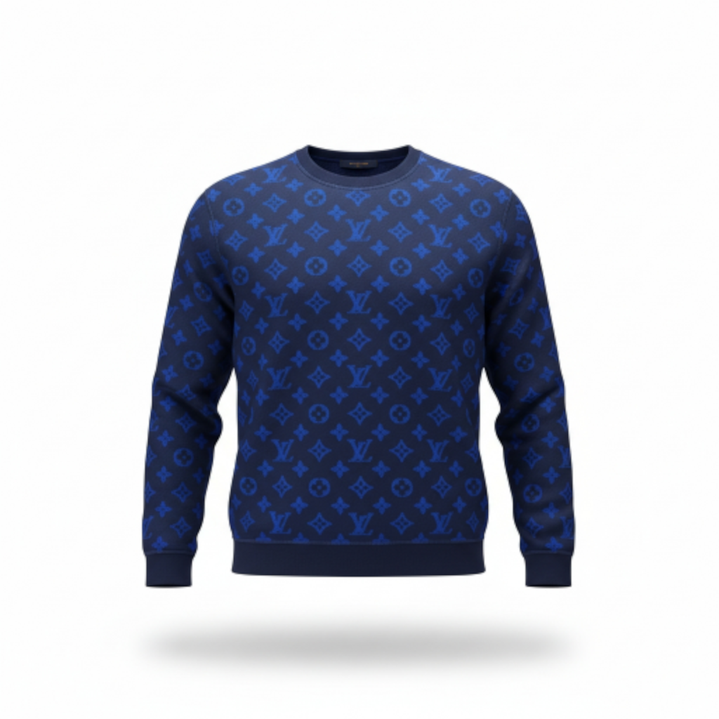 Louis Vuitton Full Monogram Jacquard Crew Neck Sweat "Blue"