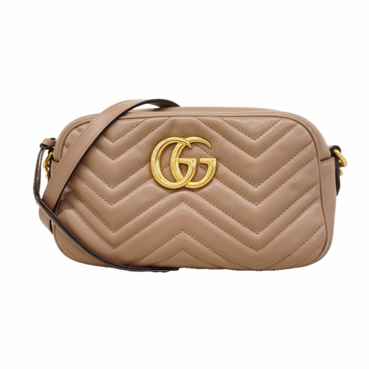 【6dc3773】グッチ ショルダーバッグ GGマーモント 447632 レザー ピンクベージュ ゴールド金具【中古】レディース