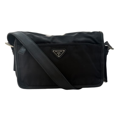 PRADA プラダ テスート 三角ロゴ ブラック シルバー金具 ナイロン レザー/ ショルダーバッグ S1-00059 【中古】