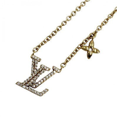 LOUIS VUITTON ルイヴィトン ネックレス LV アイコニック アクセサリー ペンダント アジャスター付き ラインストーン M00596 ゴールド レディース 約6.4g【中古品】