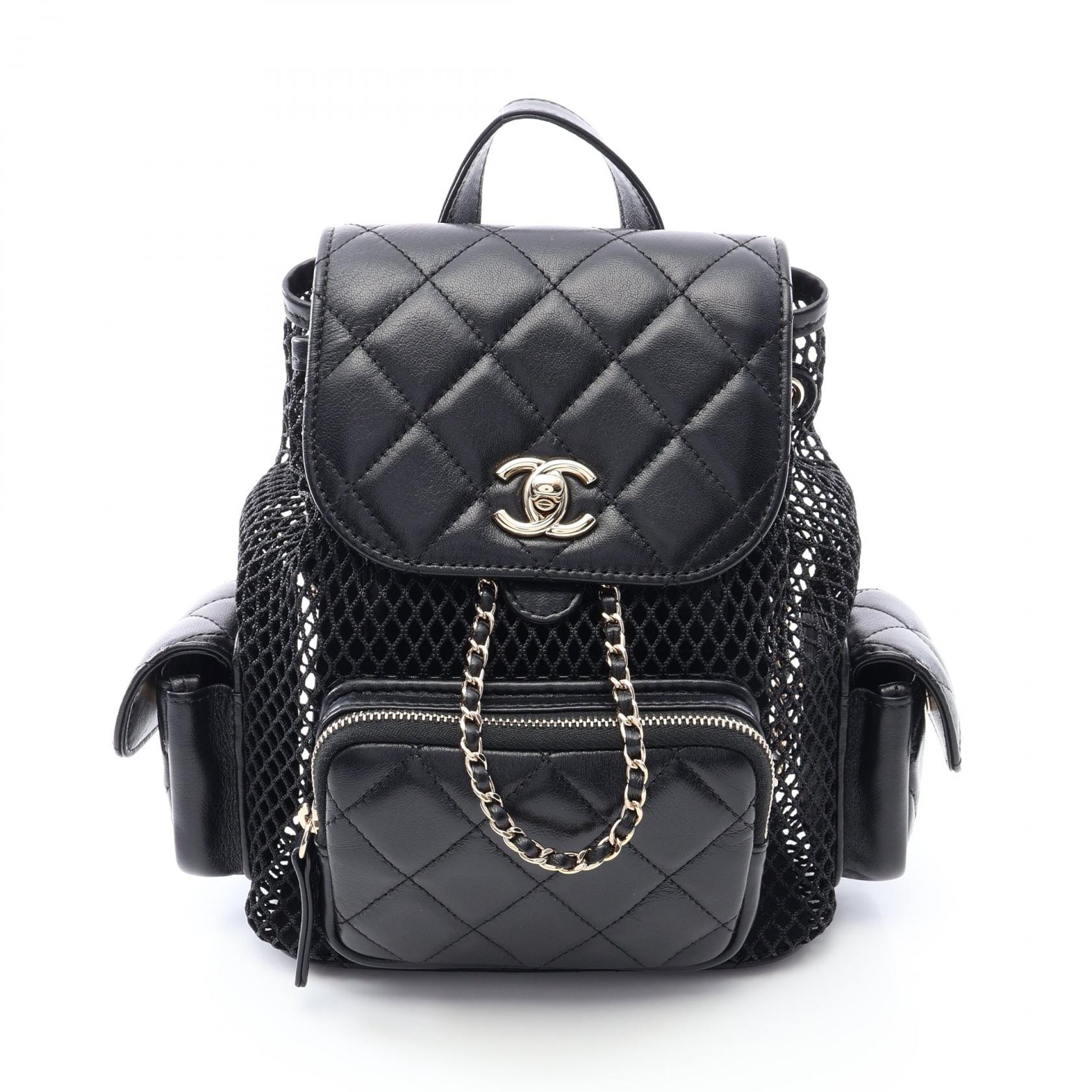 シャネル CHANEL マトラッセ スモール チェーン リュックサック バックパック バッグ ラムスキン(羊革) メッシュ レディース ブラック系 【中古】