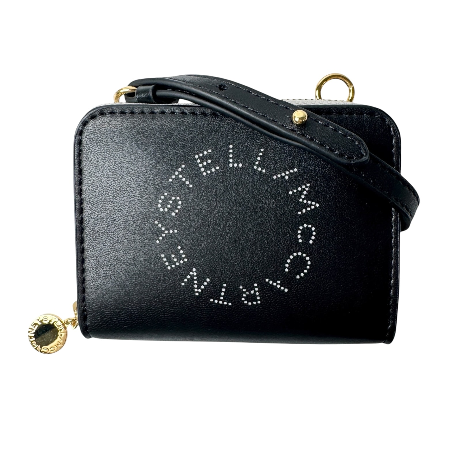 美品 ステラマッカートニー STELLA McCARTNEY ストラップ付き ジップカードケース ブラック レディース
