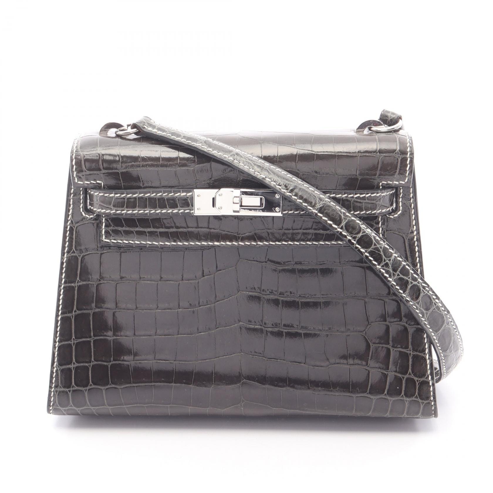 エルメス HERMES ミニケリー20 グラファイト ハンドバッグ バッグ エキゾチックレザー ニロティカスリセ □L刻印(2008年製造) レディース グレー系 【中古】