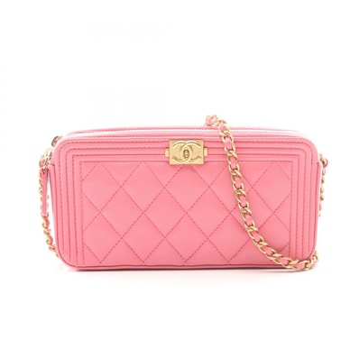 シャネル CHANEL ボーイシャネル ショルダーバッグ バッグ ラムスキン(羊革) レディース ピンク系 【中古】