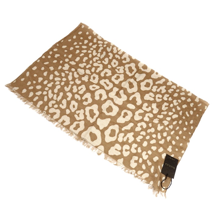 GUCCI グッチ GG柄 レオパード ストール ベージュ 325338 3G814 9678 レディース【中古】