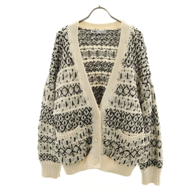 ZARA ザラ 総柄 長袖 Vネック ニットカーディガン M ブラック系