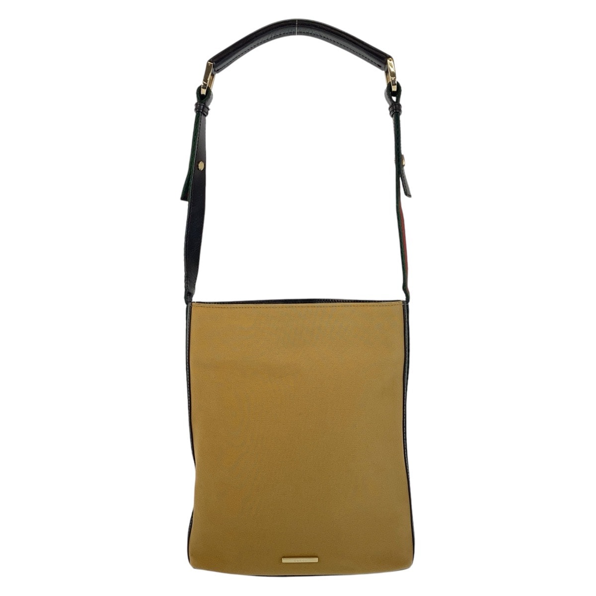 美品 GUCCI グッチ シェリーライン キャメル ブラック 黒 ゴールド金具 キャンバス レザー/ ショルダーバッグ 506376 【中古】