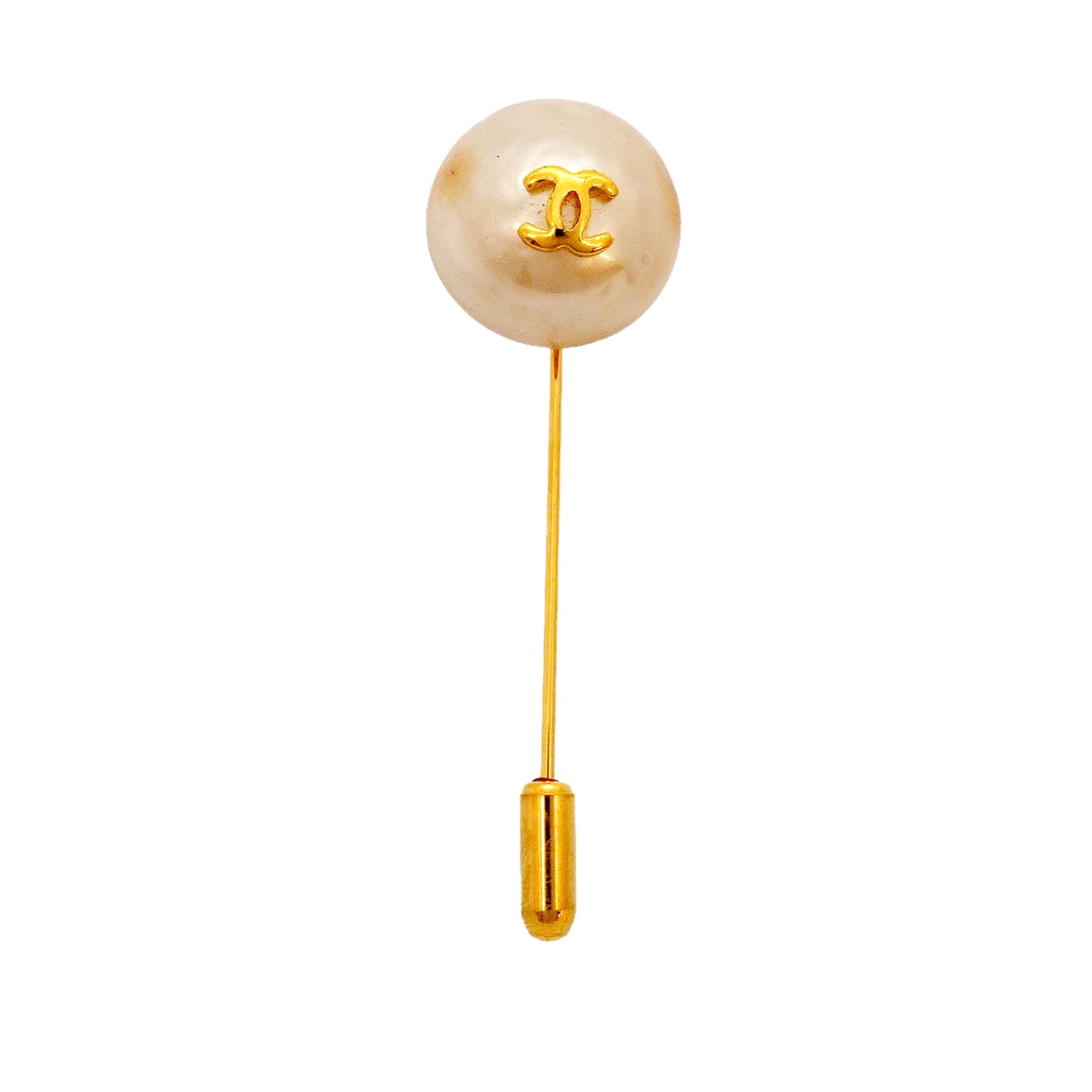 【6jib0295】シャネル ピンブローチ ヴィンテージ ココマーク GPメッキ フェイクパール ゴールド【中古】レディース