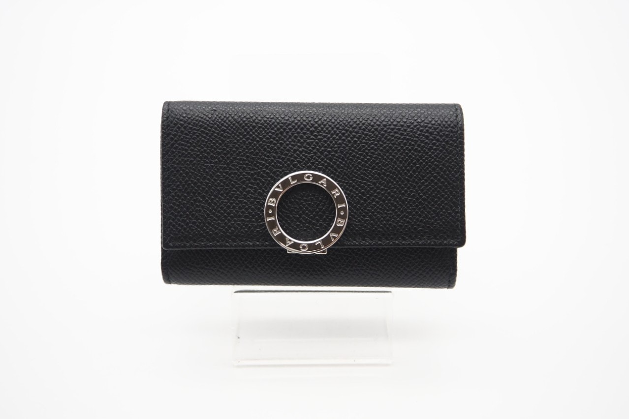 極美品 BVLGARI ブルガリ ブルガリブルガリ ロゴクリップ キーケース 30422 キーケース ブラック グレインカーフレザー メンズ