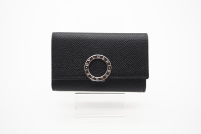 極美品 BVLGARI ブルガリ ブルガリブルガリ ロゴクリップ キーケース 30422 キーケース ブラック グレインカーフレザー メンズ
