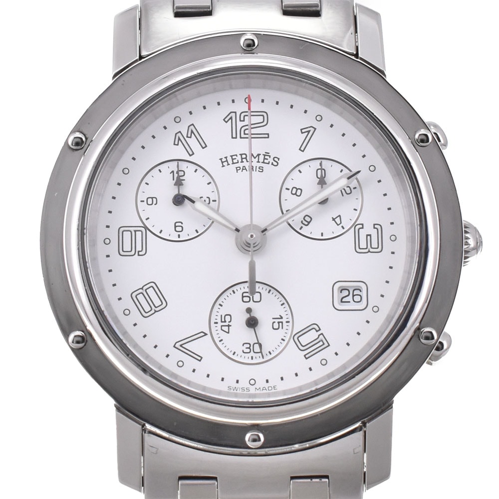 エルメス HERMES CL1.910 クリッパー クロノグラフ デイト クォーツ メンズ 良品 E#144095