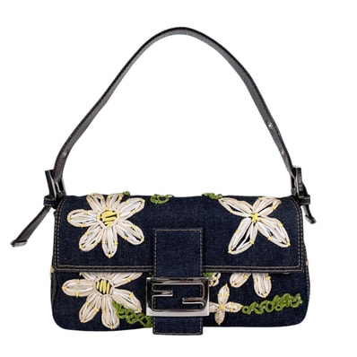 FENDI フェンディ マンマバケット 8BR600 ハンドバッグ デニム マルチカラー レディース フラワー 花柄 刺【中古】