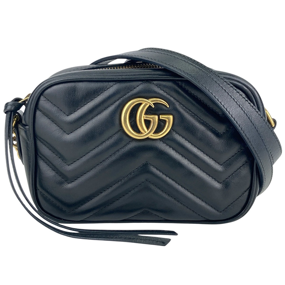 GUCCI グッチ GGマーモント キルティング ミニバッグ チェーンショルダー ショルダーバッグ 448065 レザー ブラック ゴールド  レディース【中古】