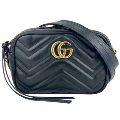 GUCCI グッチ GGマーモント キルティング ミニバッグ チェーンショルダー ショルダーバッグ 448065 レザー ブラック ゴールド レディース【中古】