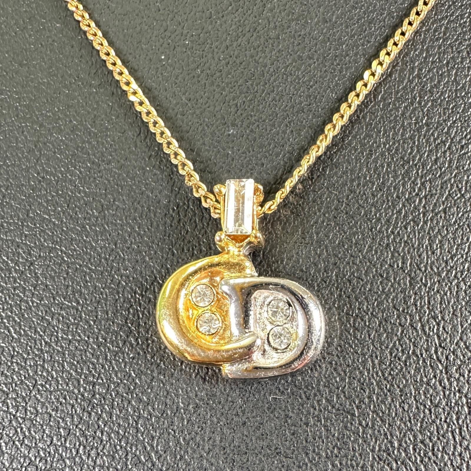 Dior ディオール ネックレス CDロゴ ヴィンテージ クリスタルビジュー  ゴールド シルバー/K18GP 金メッキ レディース
